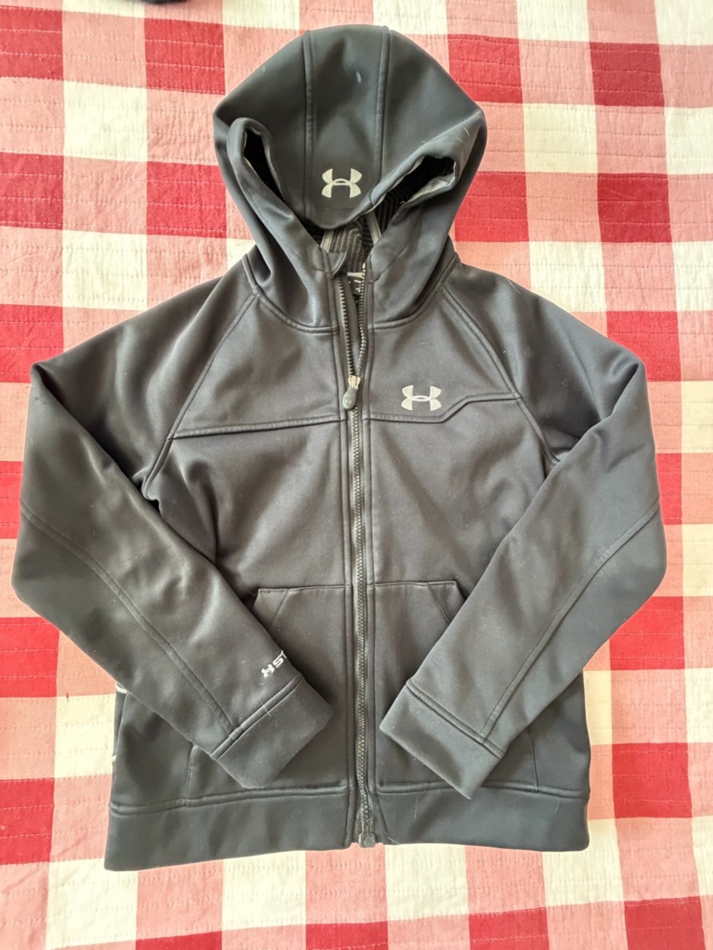 Under Armour Storm Black Hoodie with White Logo youth size L